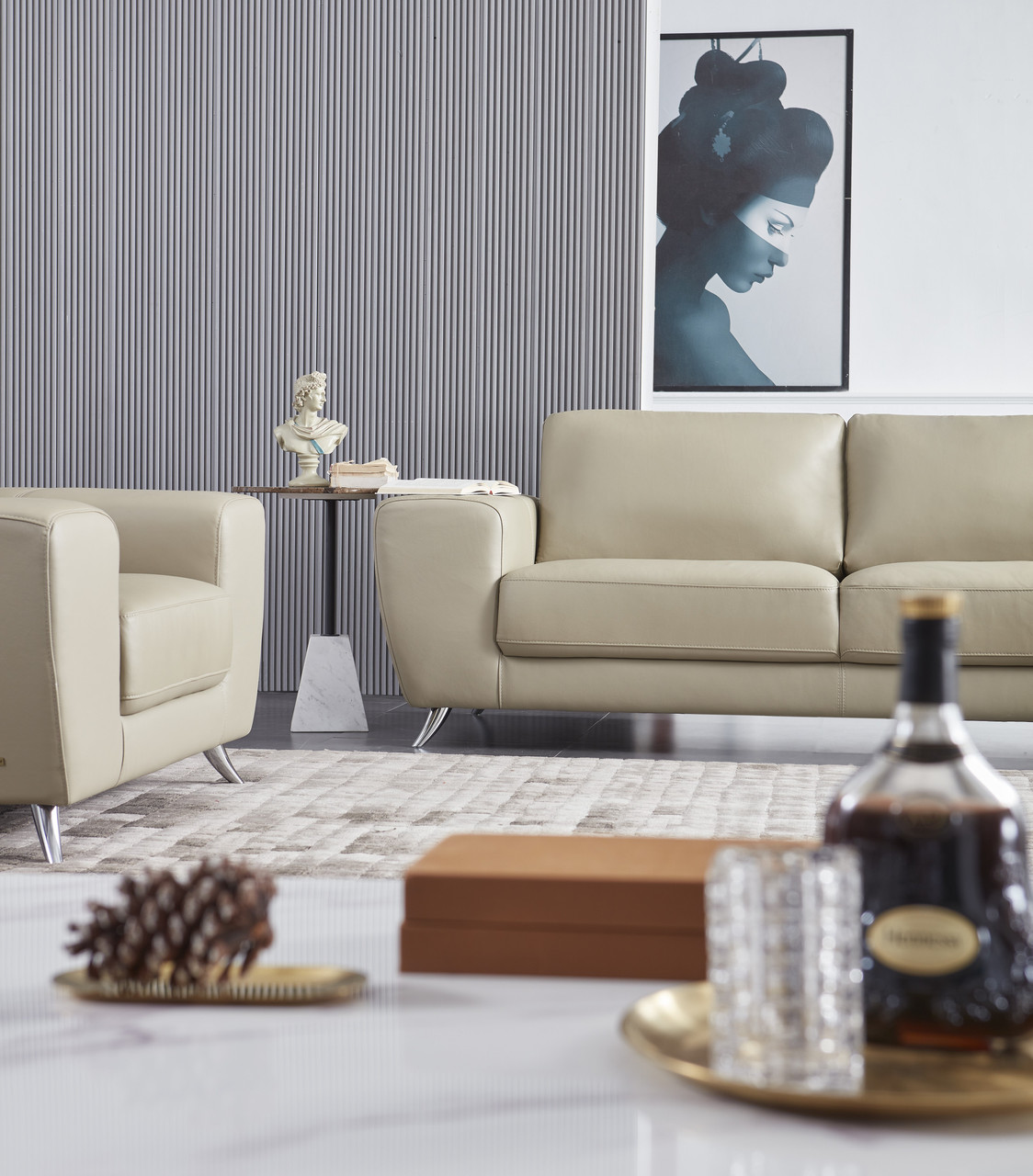 Modern Three Piece Light Gray Leather Living Room Set - Click Image to Close