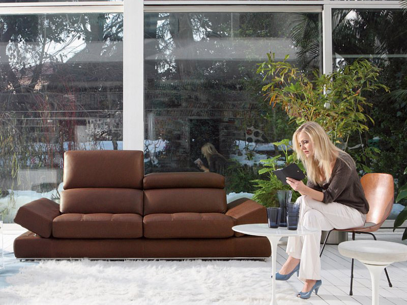 Two Piece Dark Brown Leather Sofa Set with Adjustable Headrests - Click Image to Close