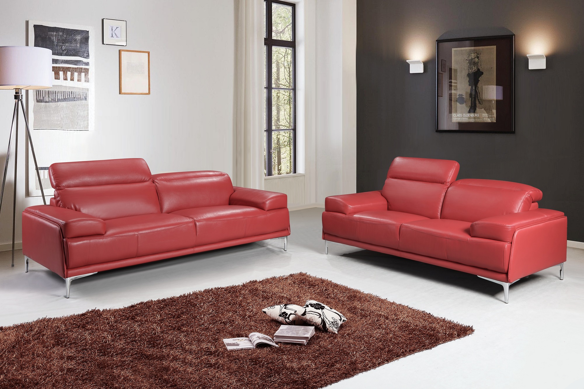 red colour leather sofa