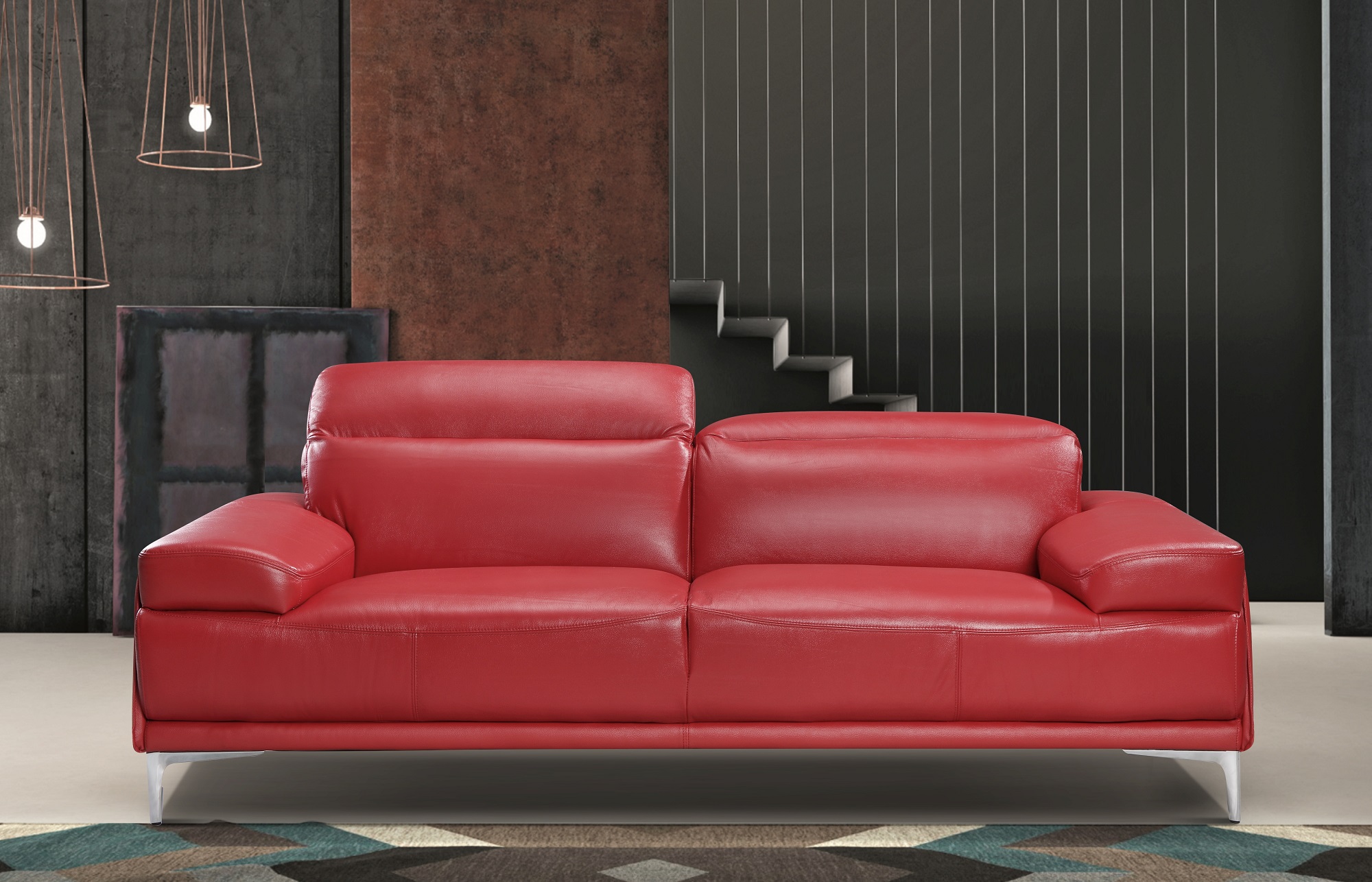 Madrid Contemporary Italian Leather Sofa Set in Red - Click Image to Close