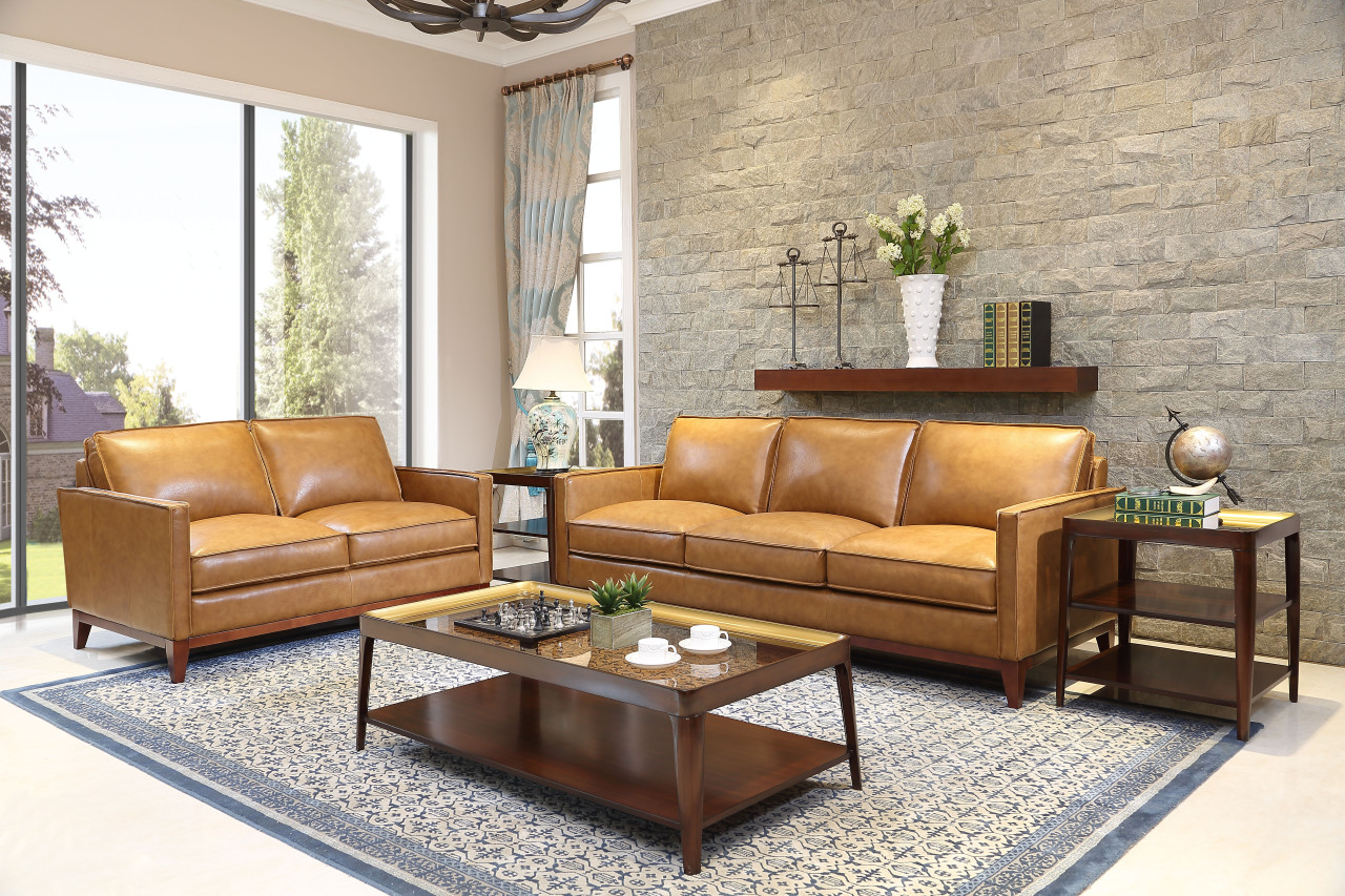 Classic Top Grain Leather Living Room Set