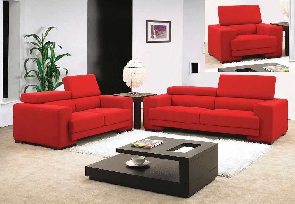 Red Fabric Sofa Set With Adjustable Headrests Seattle