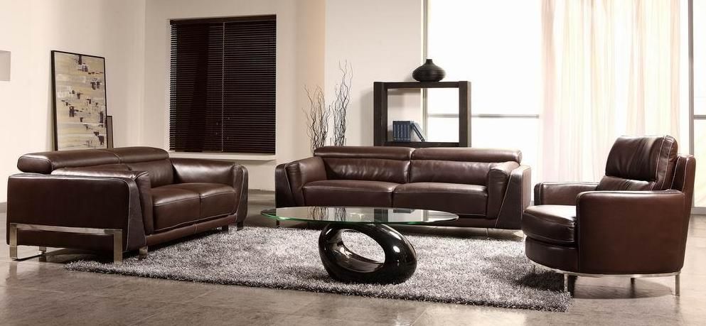 Espresso Crocodile Leather Sofa Set