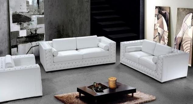 Dublin Luxurious White Leather Sofa Set, White Sofa Sets Leather