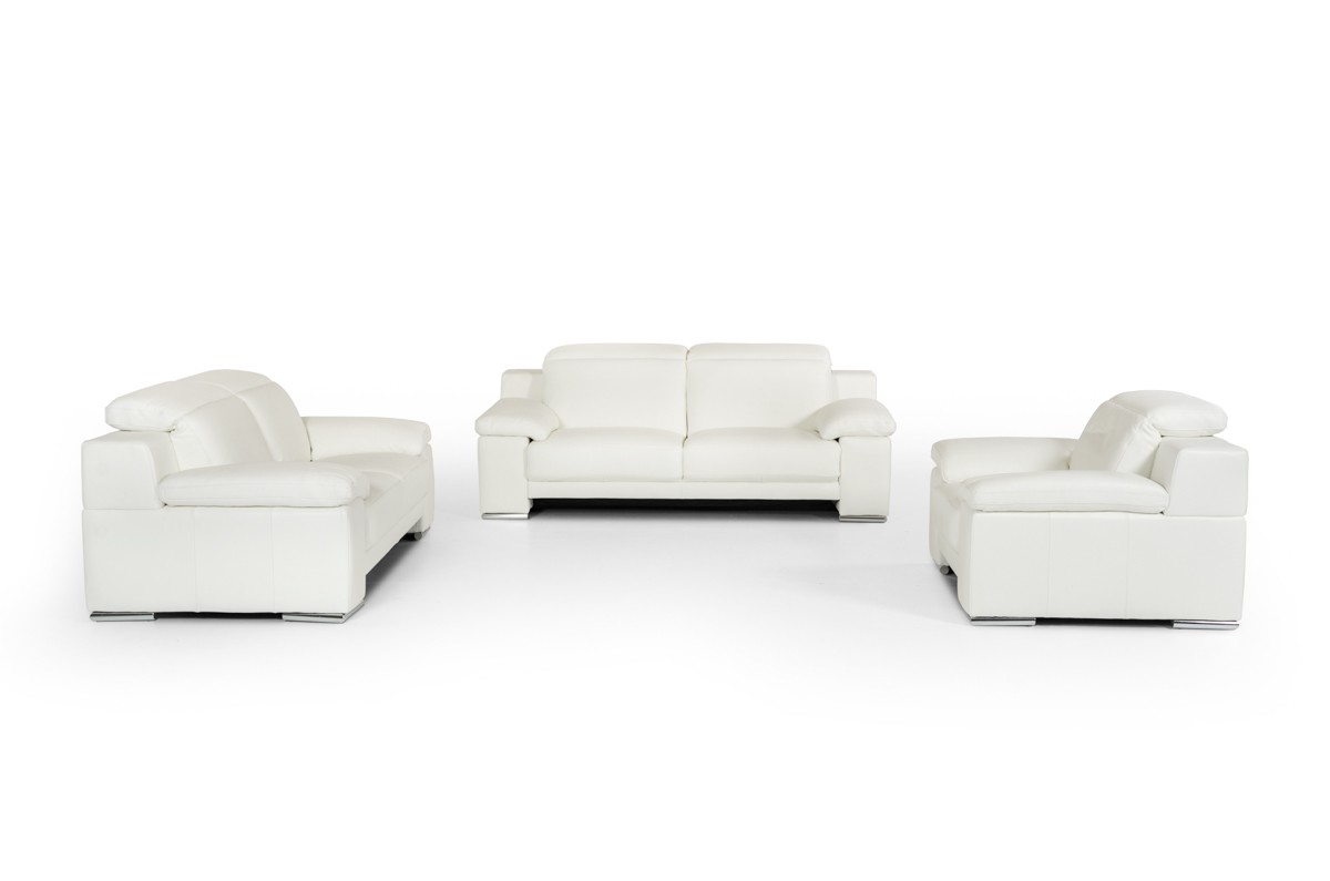Italian Handmade Neat White Real Leather Sofa Set - Click Image to Close