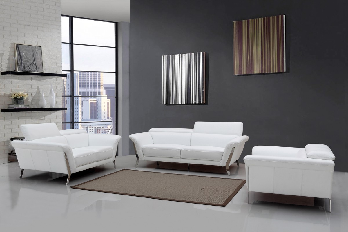 Modern White Upholstered in Italian Leather Sofa Set New ...