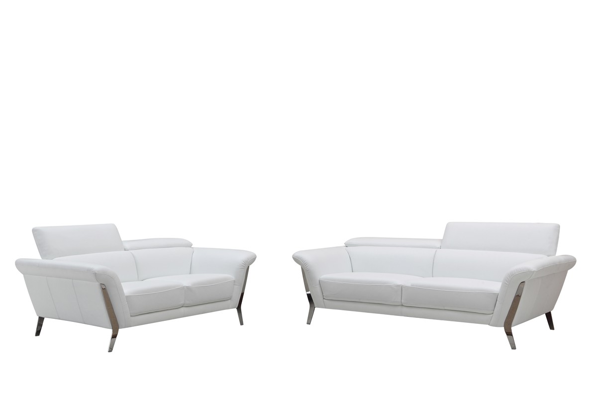 Modern White Upholstered in Italian Leather Sofa Set - Click Image to Close