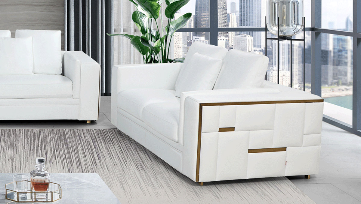 Modern White Upholstered in Italian Leather Sofa Set - Click Image to Close