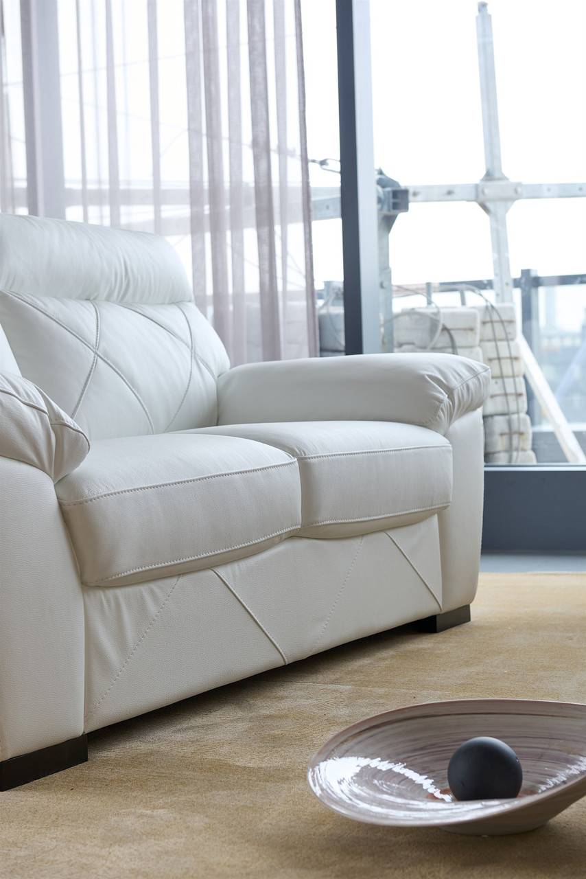 White Leather Sofa Set with Black Accents - Click Image to Close