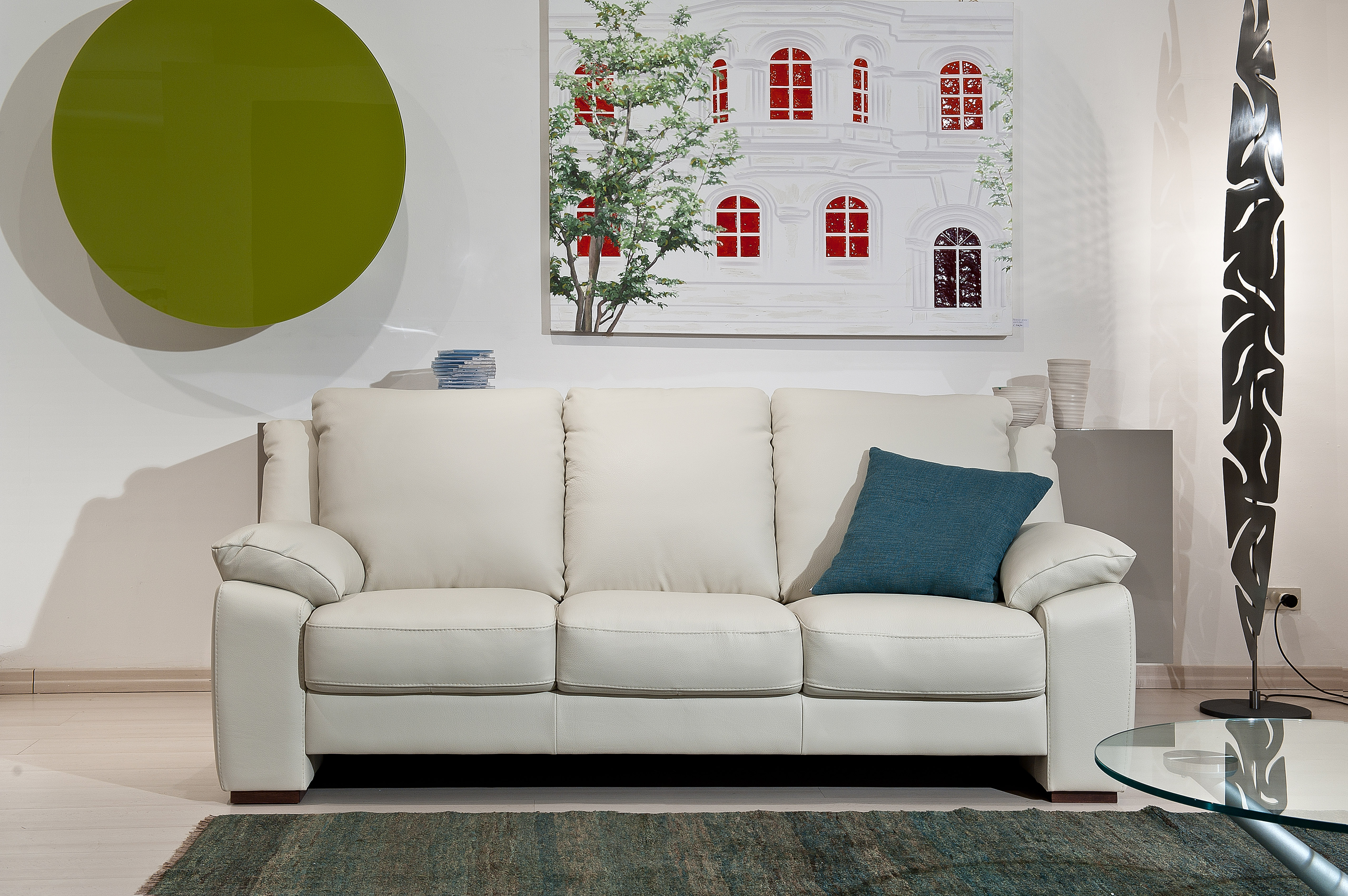 White Elegant Leather Sofa Set with Throw Pillows - Click Image to Close