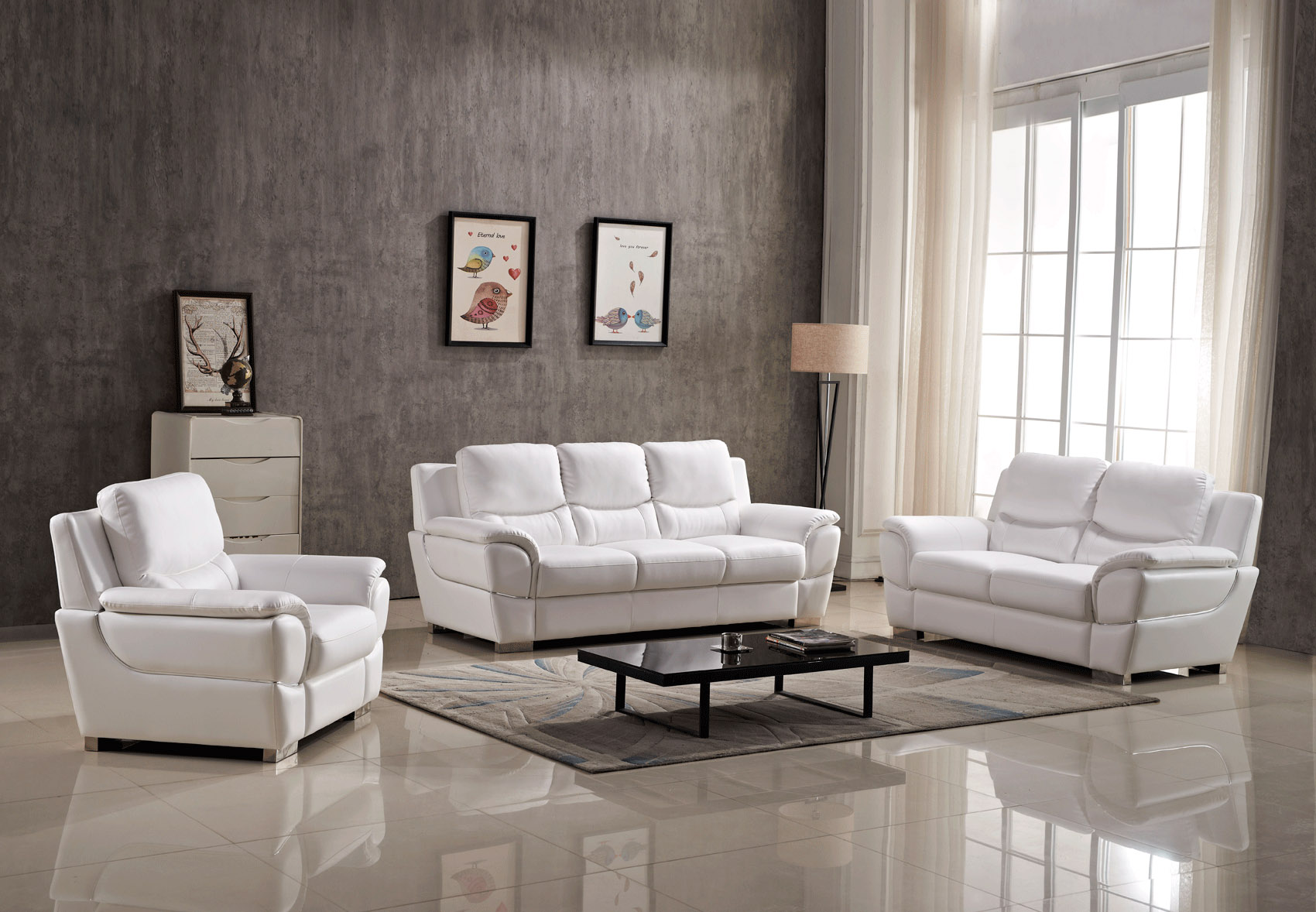 linx modern white leather sofa set
