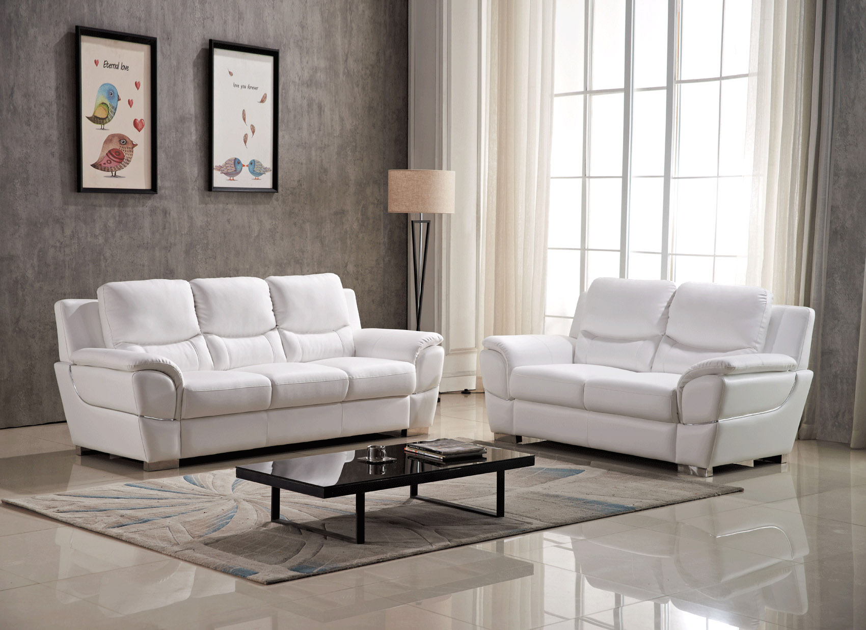 Linx Contemporary White Leather Sofa Set - Click Image to Close