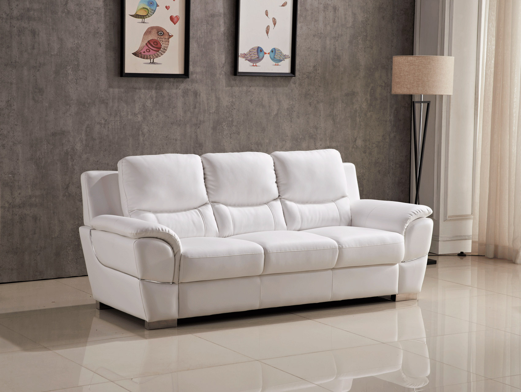 Linx Contemporary White Leather Sofa Set - Click Image to Close