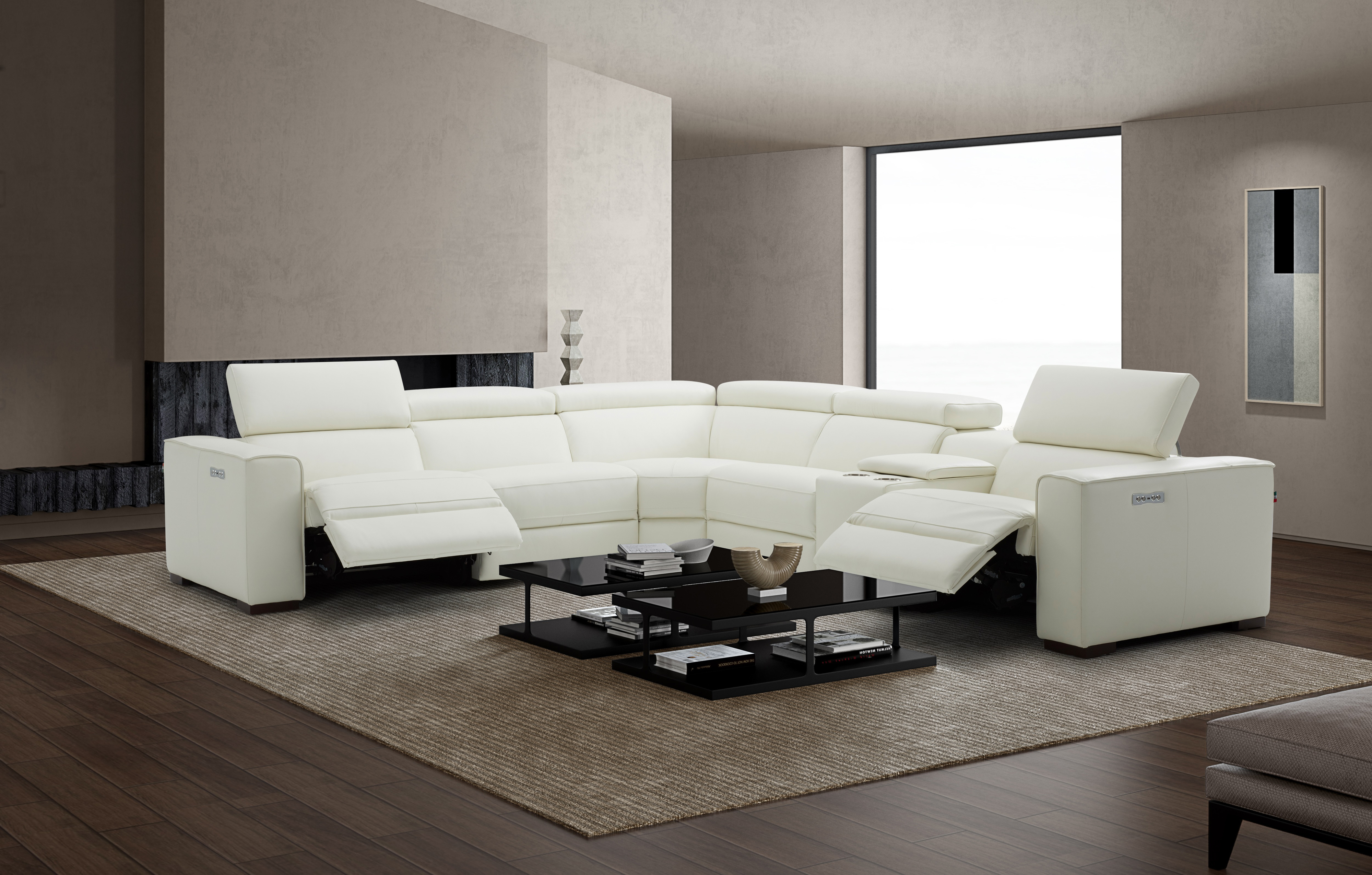 Breathtaking White Sectional with Italian Leather - Click Image to Close