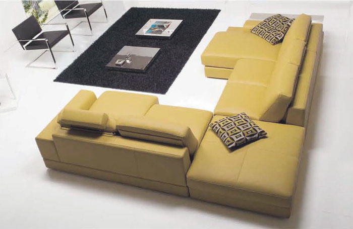 Fashionable Covered in All Leather Sectional - Click Image to Close