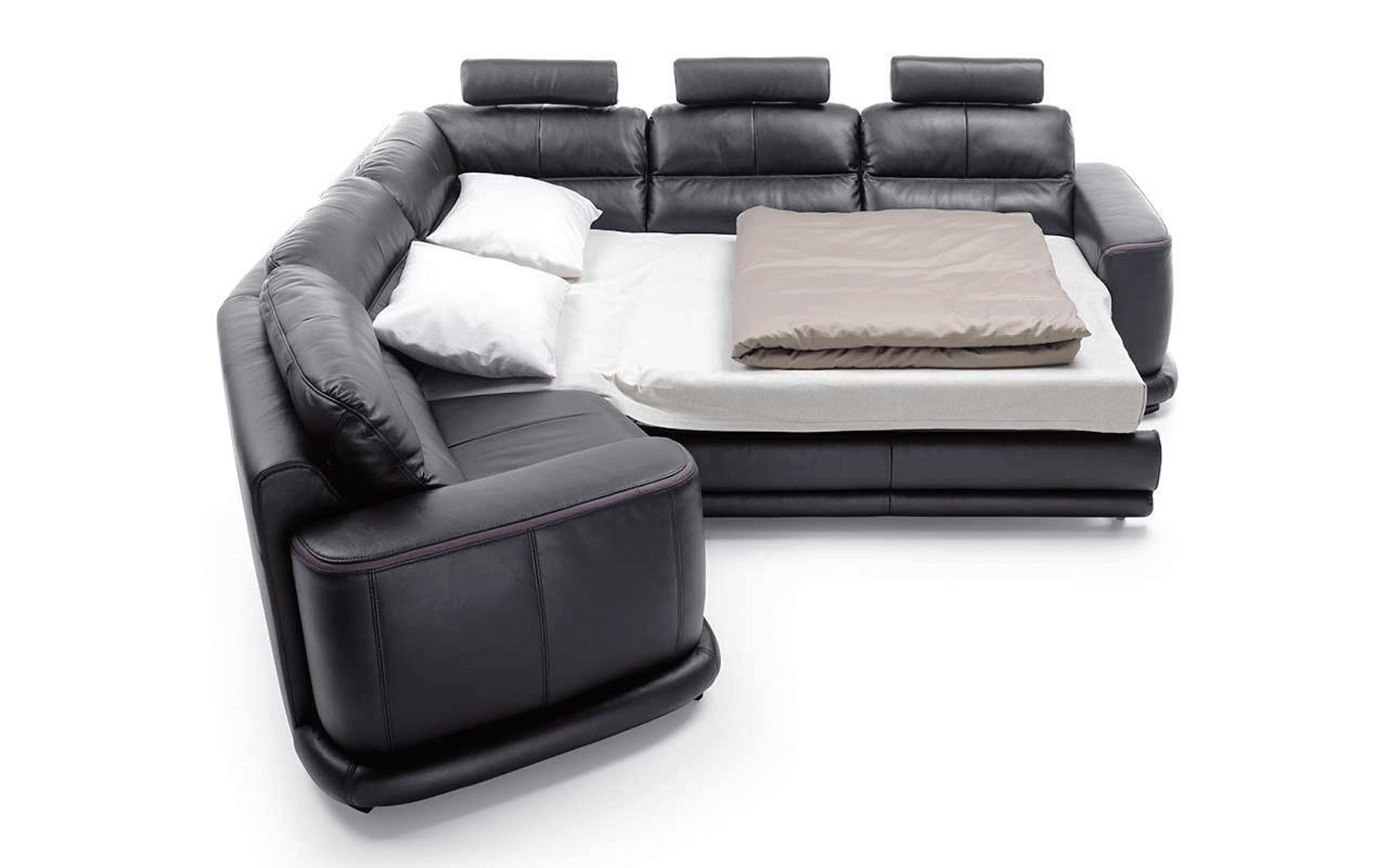 Contemporary Sectional Sleeper in Italian Leather - Click Image to Close