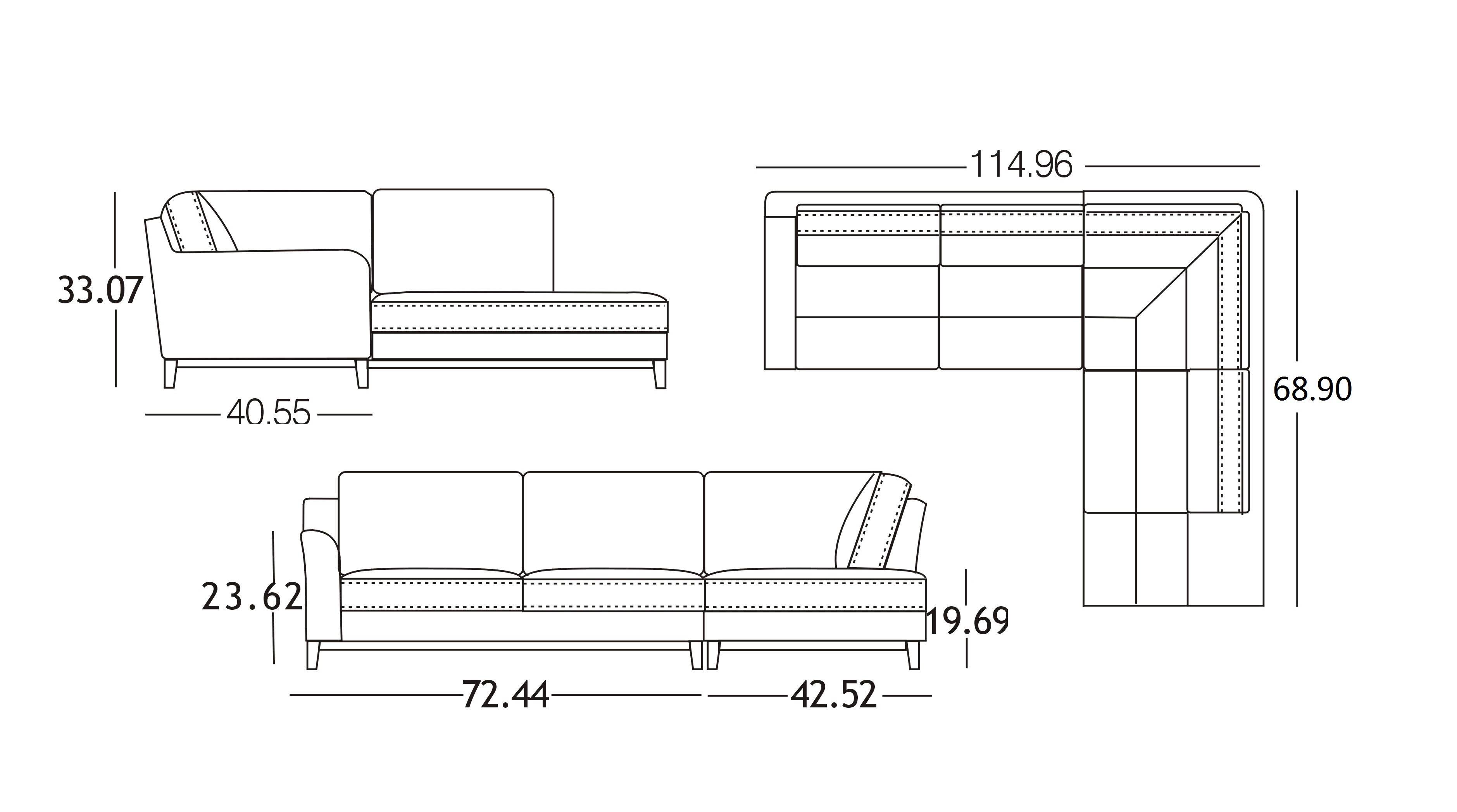 Black Bonded Leather Sectional Sofa with Ash Wood Accent - Click Image to Close