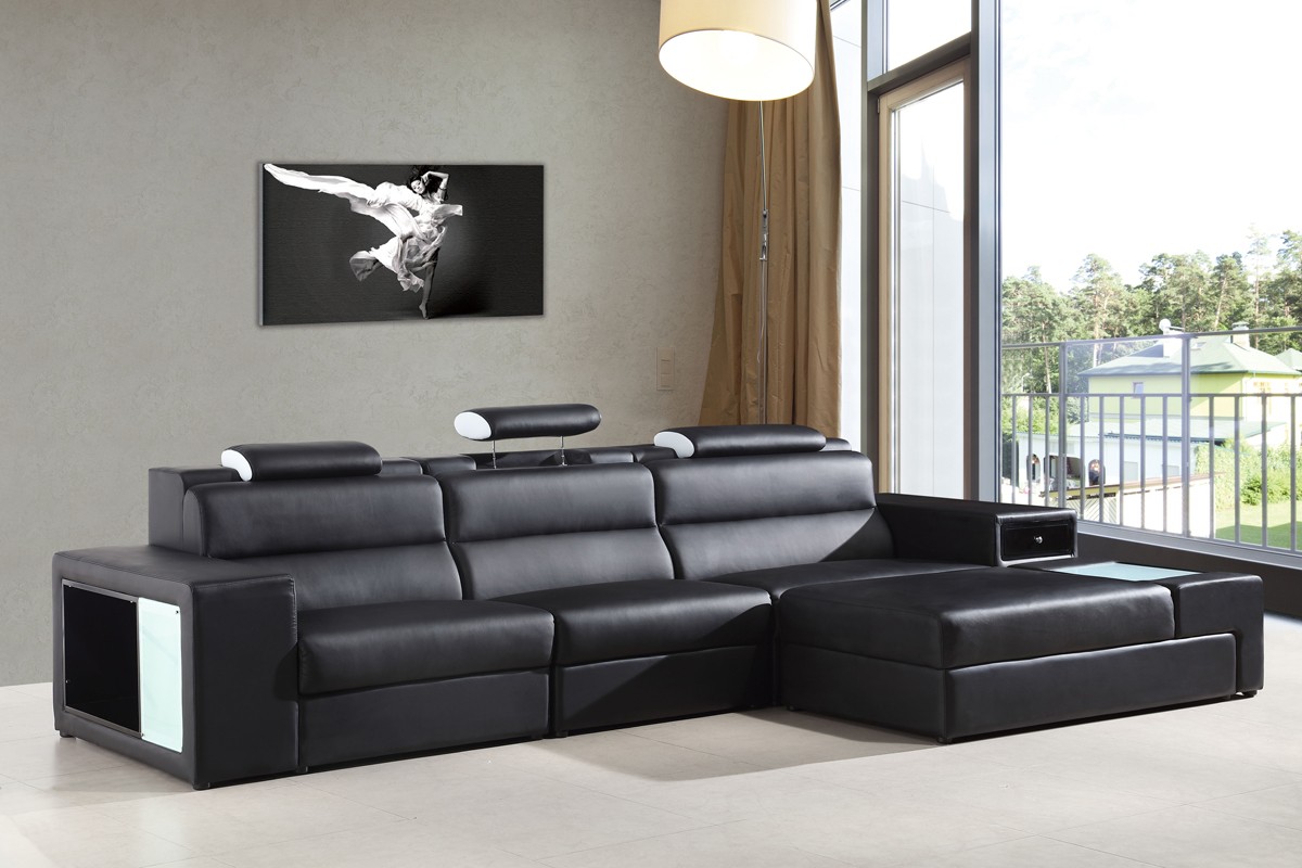 Black Studio Size Apartment Small Sectional Sofa Cheap Leather V 5022b 