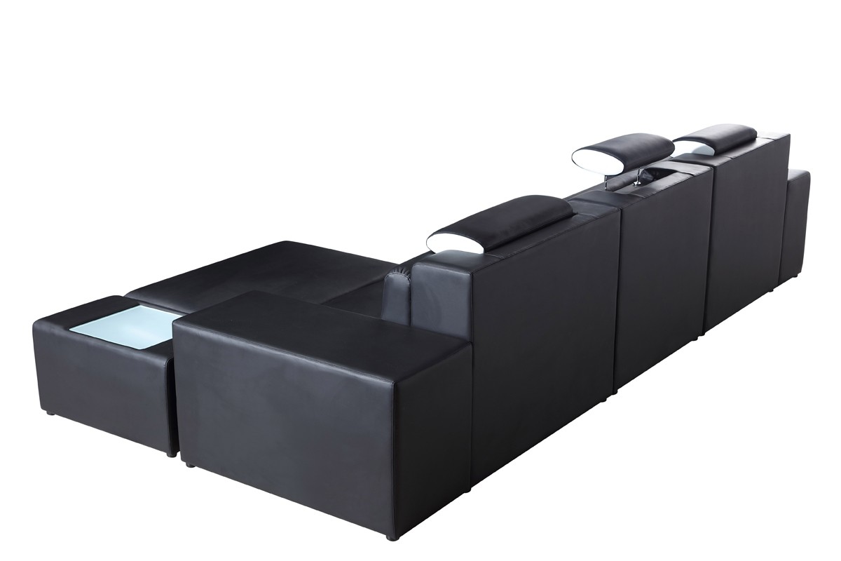 Long Rounded Contemporary Sectional in Black Bonded Leather - Click Image to Close