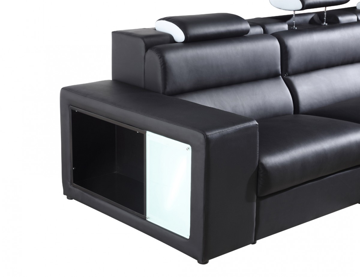 Long Rounded Contemporary Sectional in Black Bonded Leather - Click Image to Close