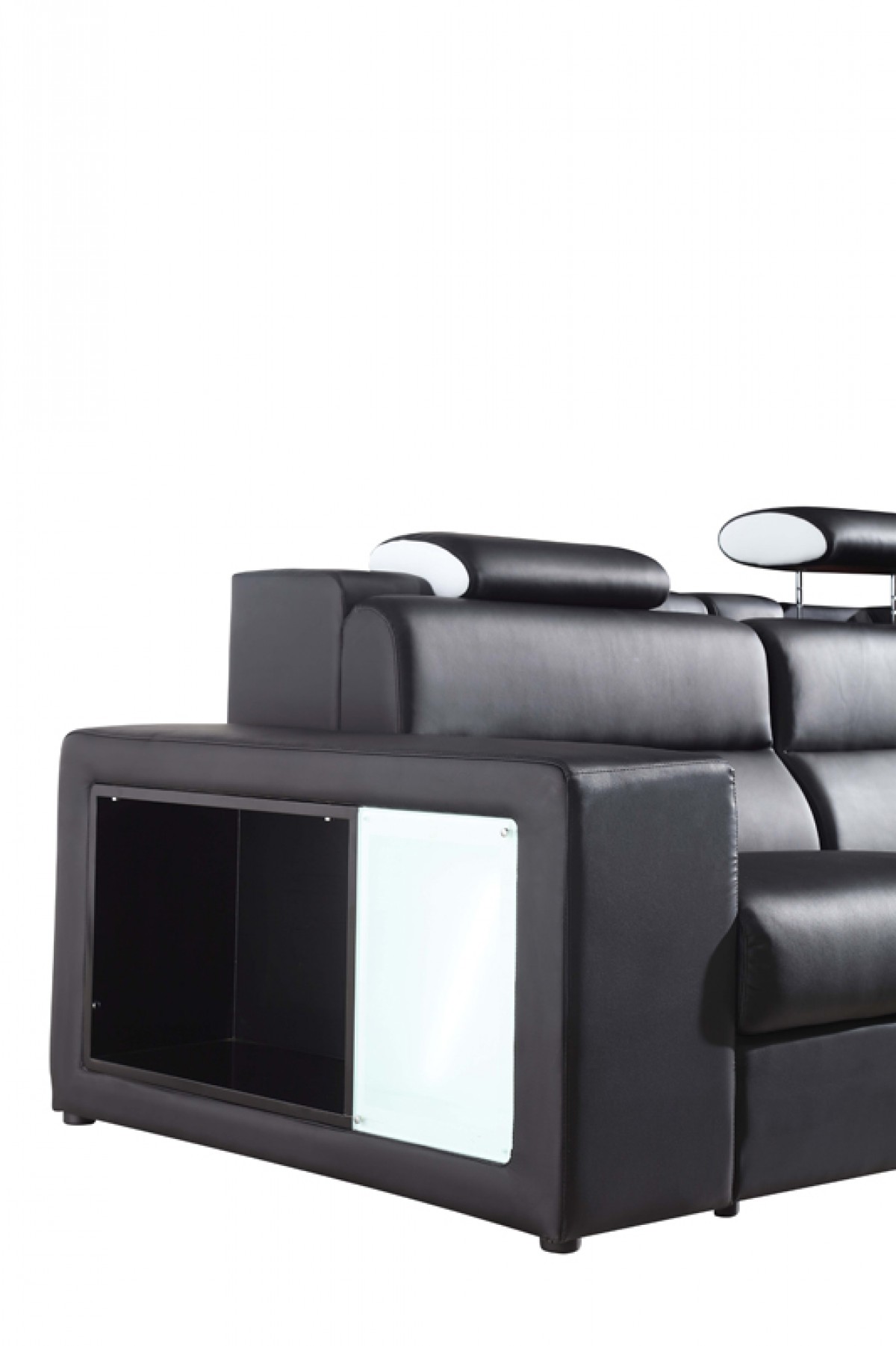 Long Rounded Contemporary Sectional in Black Bonded Leather - Click Image to Close