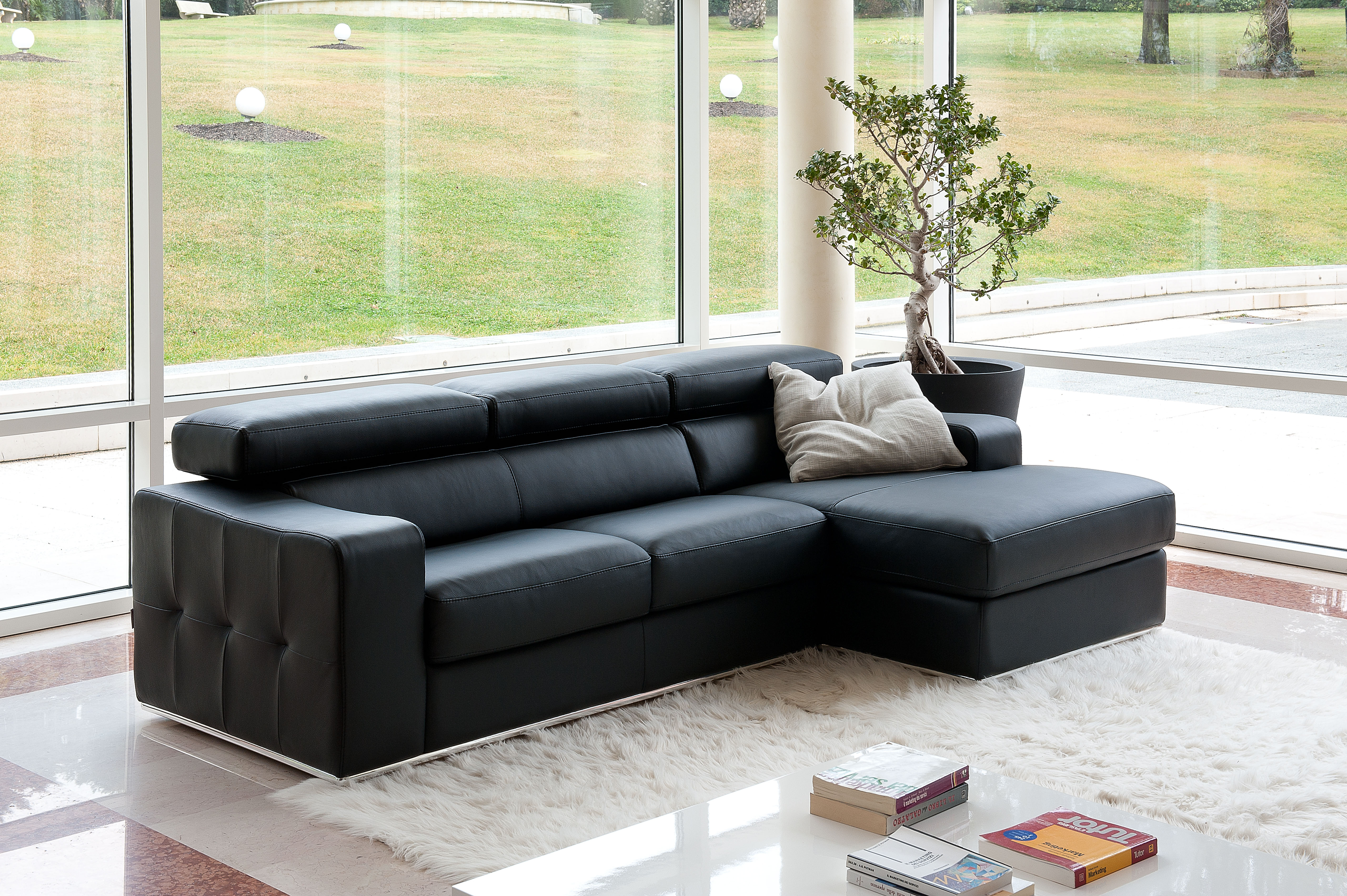 Advanced Adjustable Covered in All Leather Sectional with Pillows - Click Image to Close