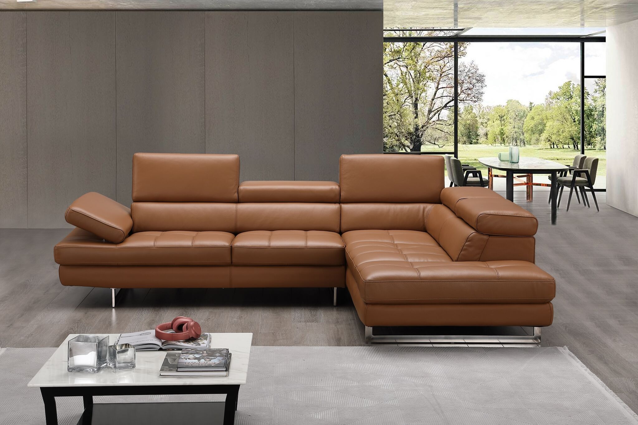 Adjustable Head Cushions Designer Leather Sectional - Click Image to Close