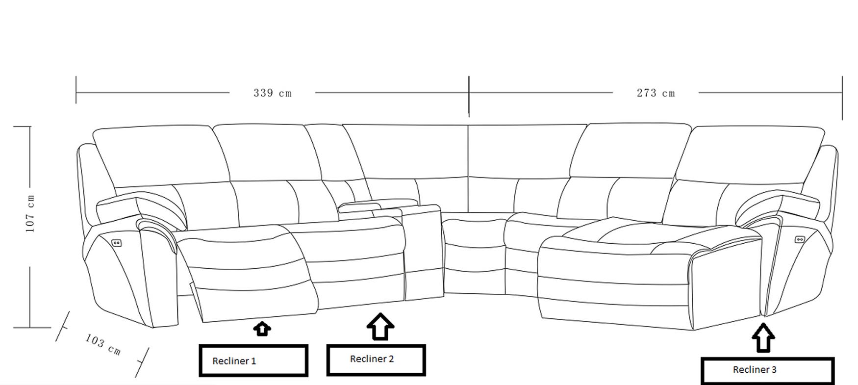 Leather Living Room Sectional with Recliner - Click Image to Close