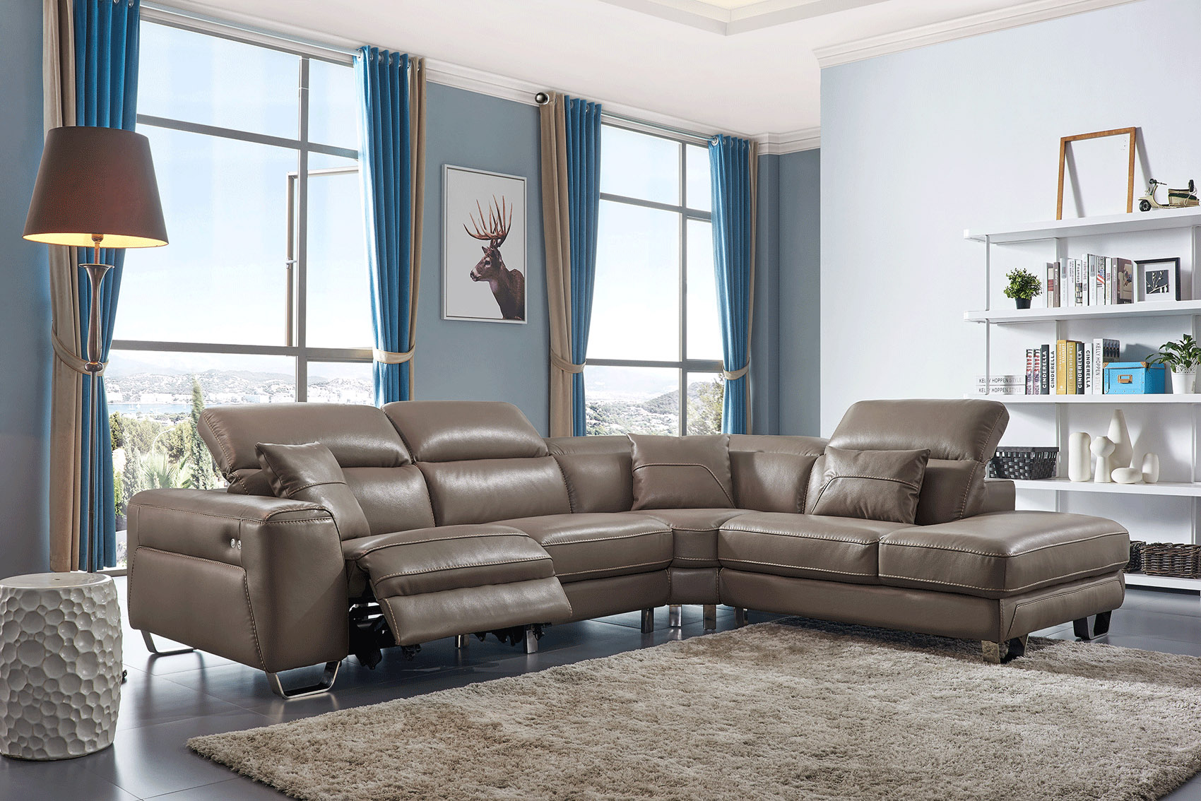 Classic Brown Italian Leather Small Sectional Esf 468 