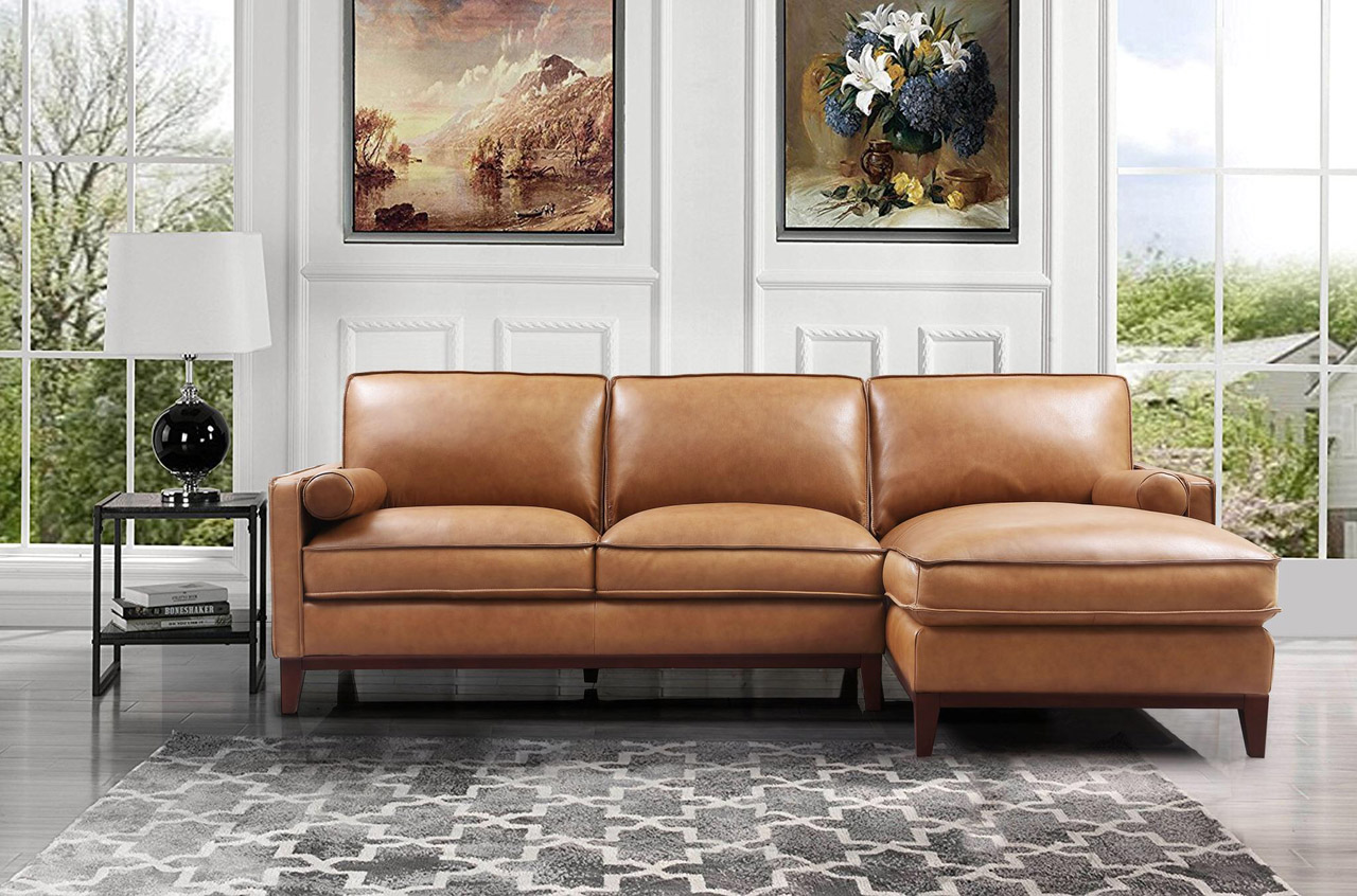 Elegant Quality Leather L-shape Sectional with Pillows - Click Image to Close