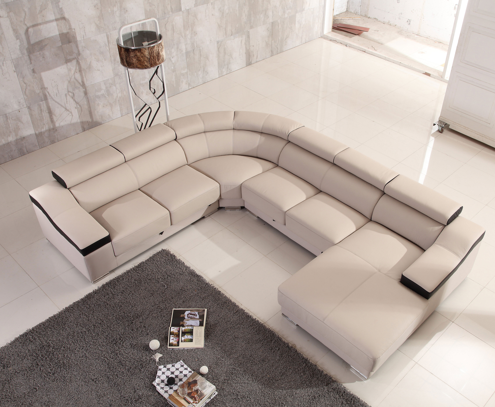 Contemporary Designer All Leather Sectional - Click Image to Close
