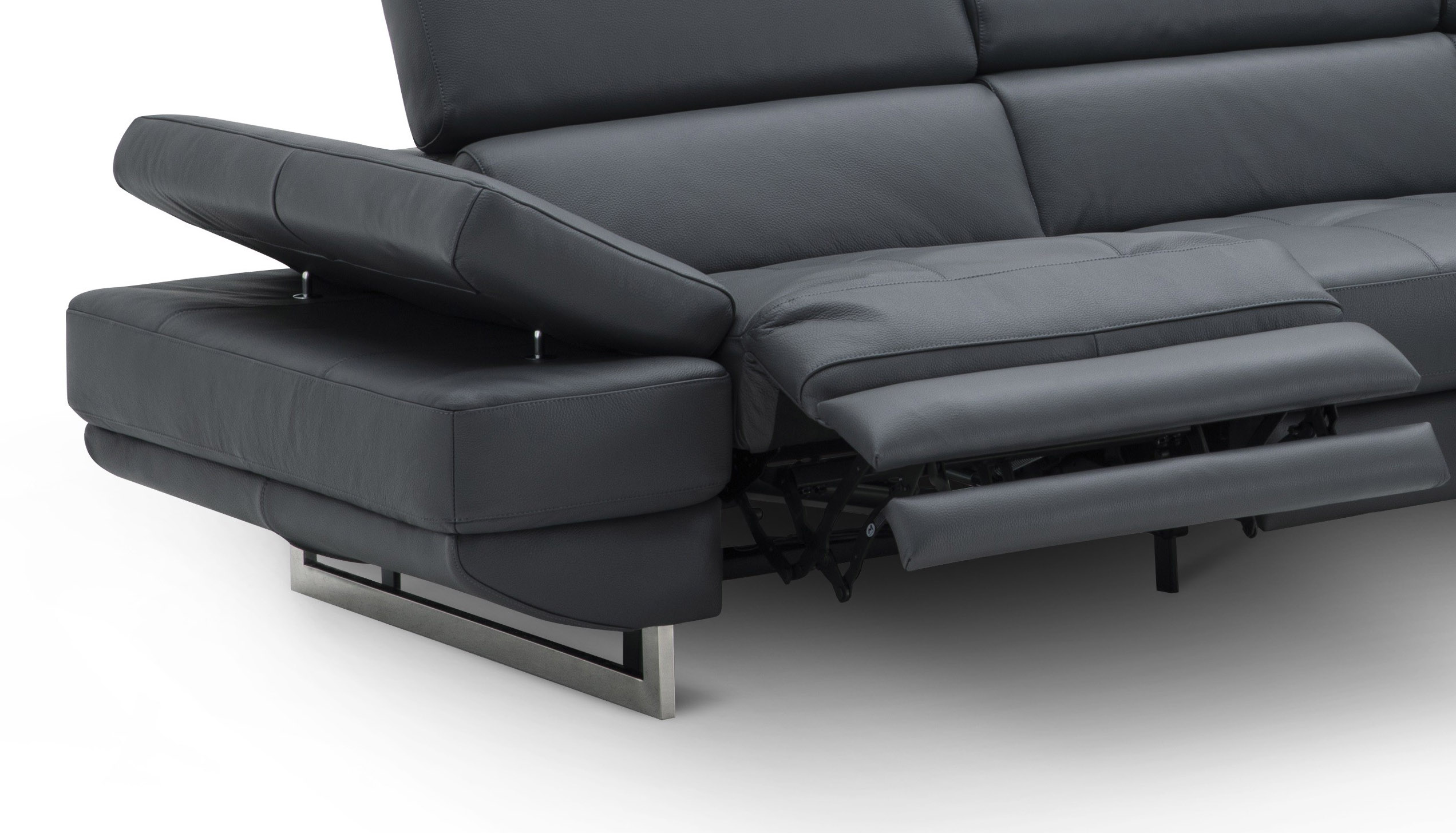 Dark Leather Tufted Design and Comfy Seats with Adjustable Headrest Sectional - Click Image to Close