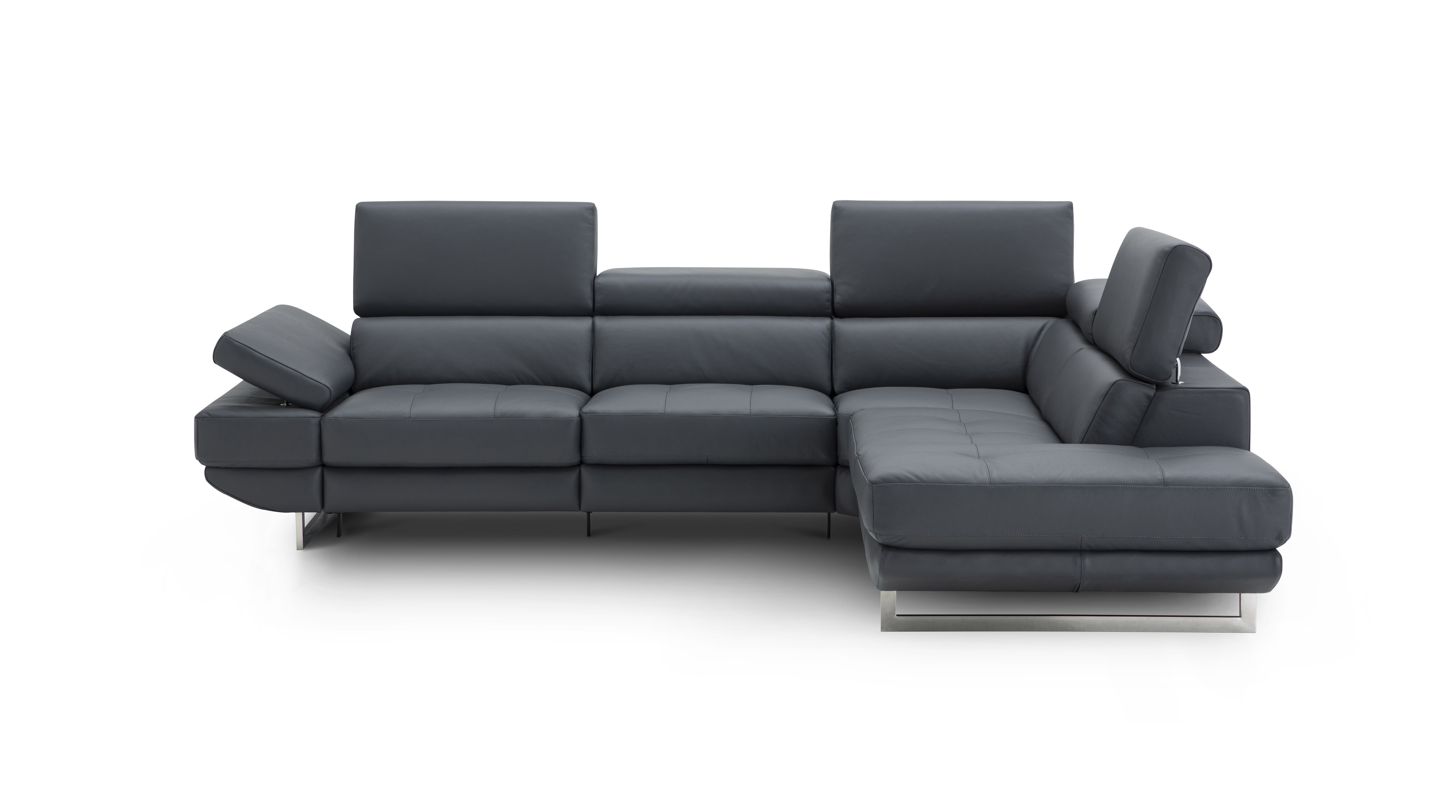 Dark Leather Tufted Design and Comfy Seats with Adjustable Headrest Sectional - Click Image to Close