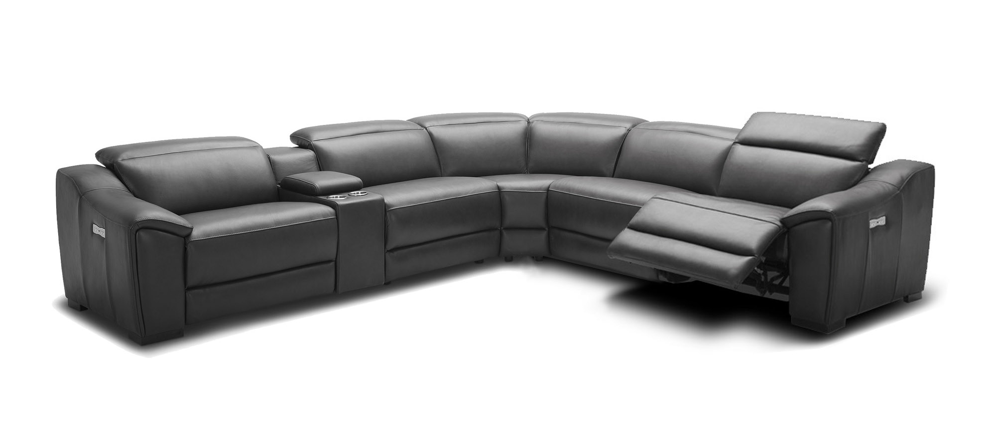 Dark Leather Tufted Design and Comfy Seats with Adjustable Headrest Sectional - Click Image to Close