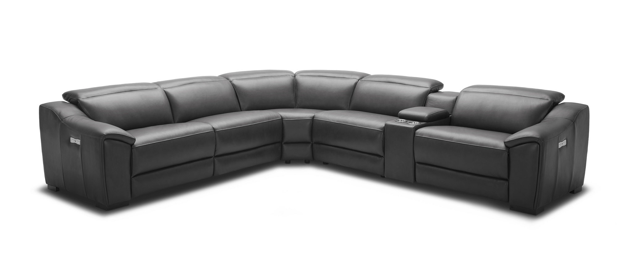 Dark Leather Tufted Design and Comfy Seats with Adjustable Headrest Sectional - Click Image to Close