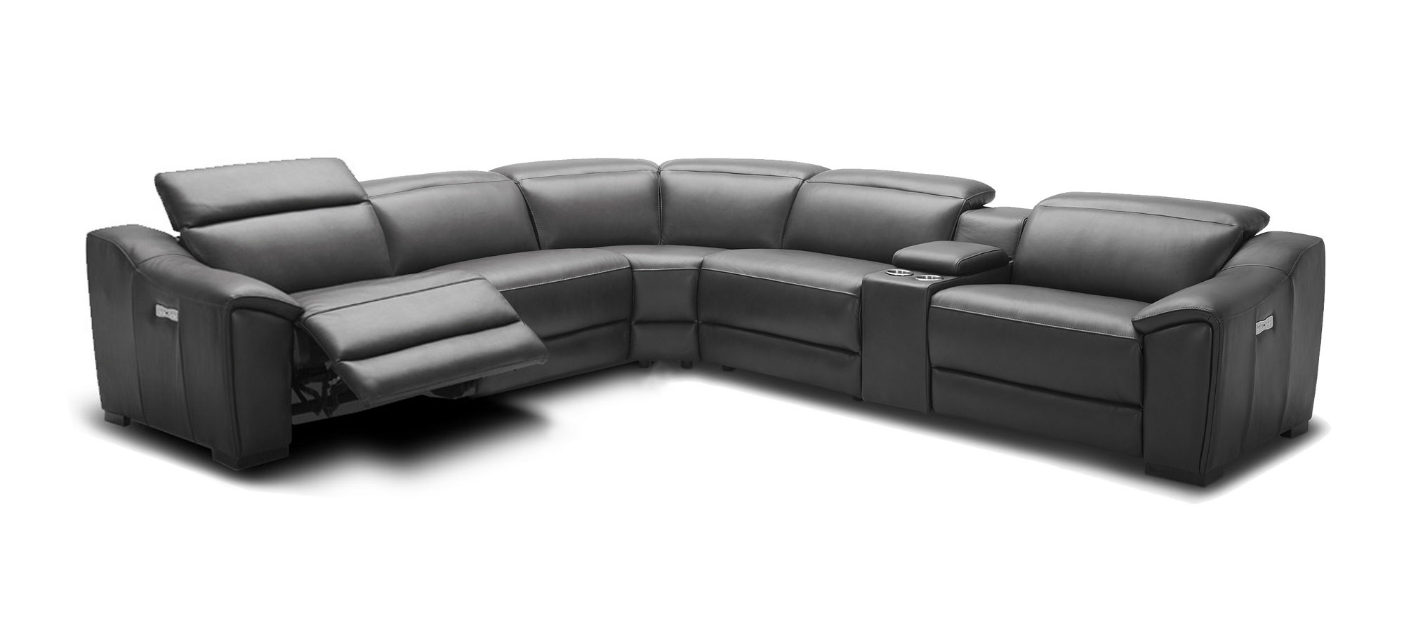 Dark Leather Tufted Design and Comfy Seats with Adjustable Headrest Sectional - Click Image to Close