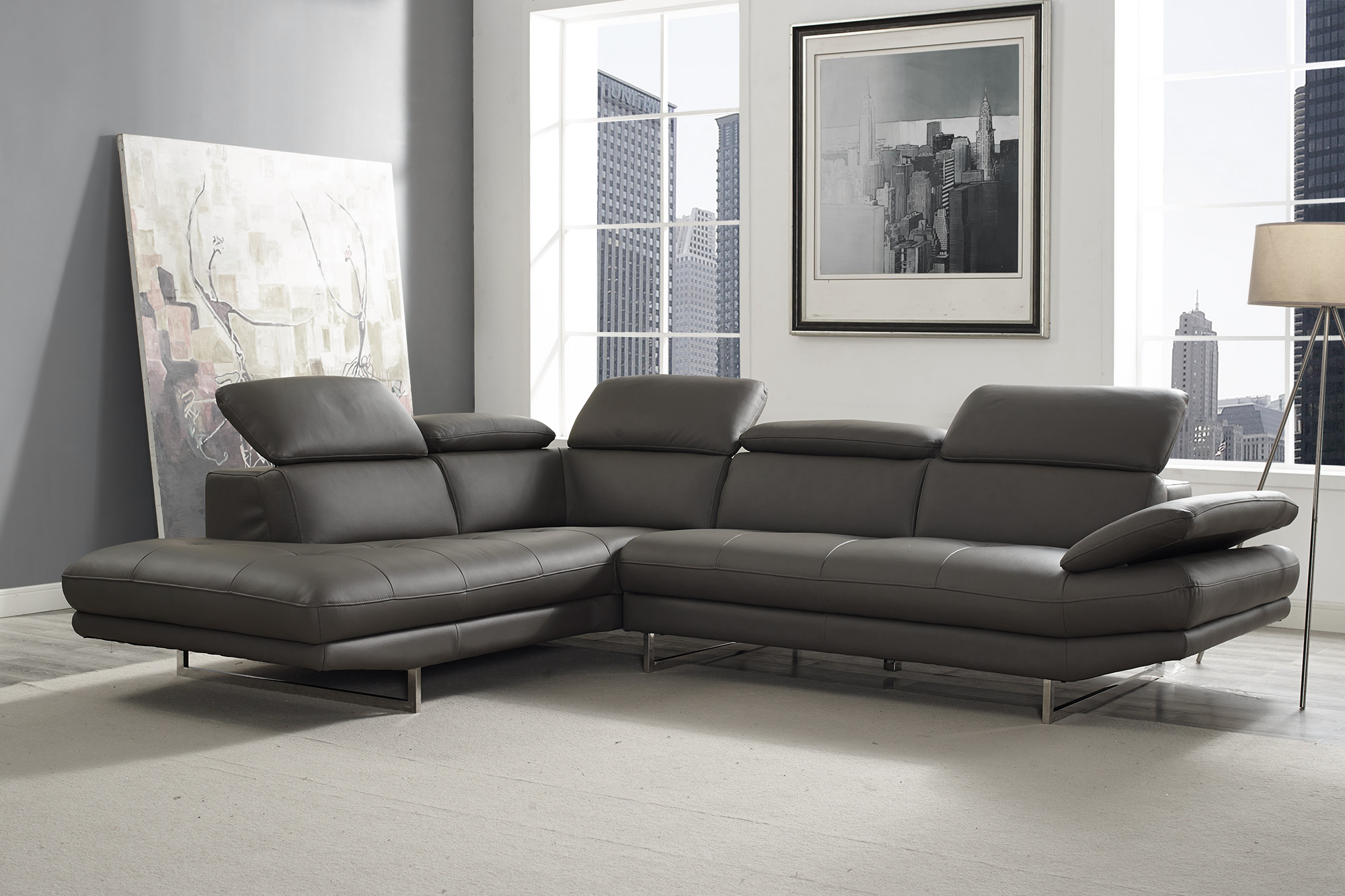 Adjustable Advanced Italian Leather Corner Couch - Click Image to Close