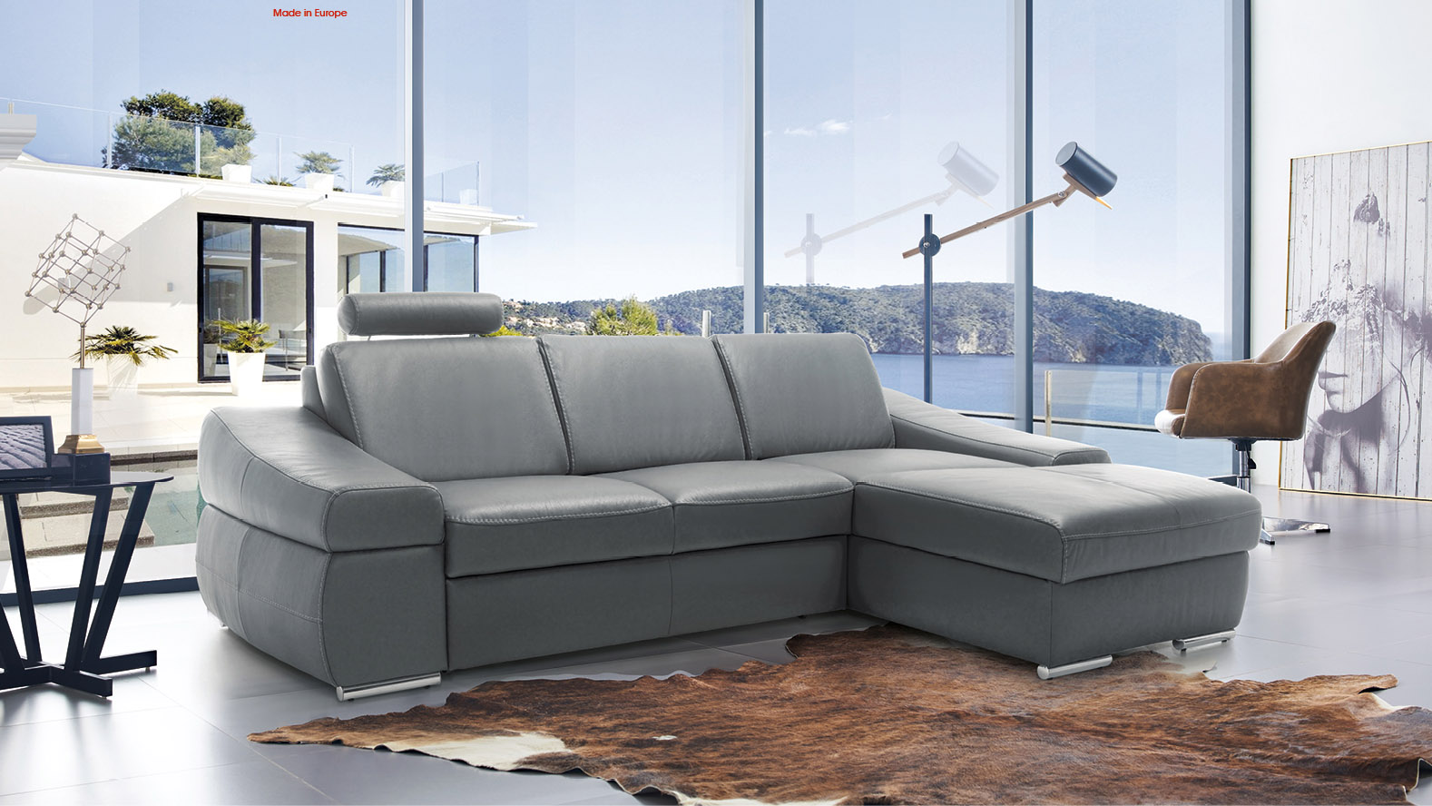 Elegant Real Leather Sectional with Chaise - Click Image to Close