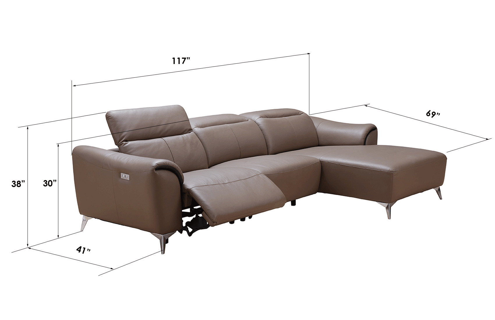 Luxurious Leather Sectional with Chaise - Click Image to Close