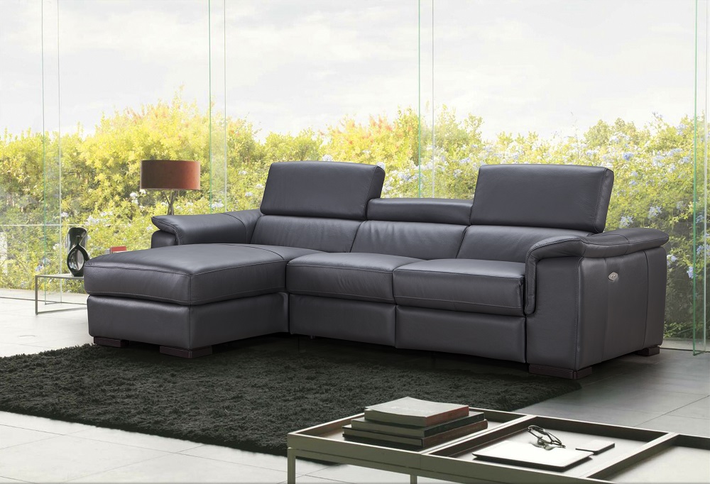 Sophisticated Quality Leather L-shape Sectional - Click Image to Close