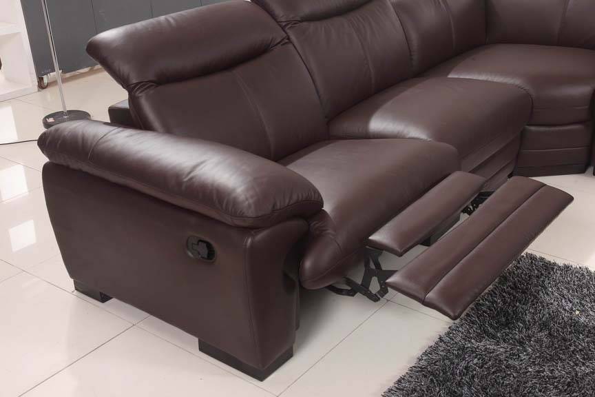 Large Brown Leather Contemporary Sectional Set with Recliner Chair