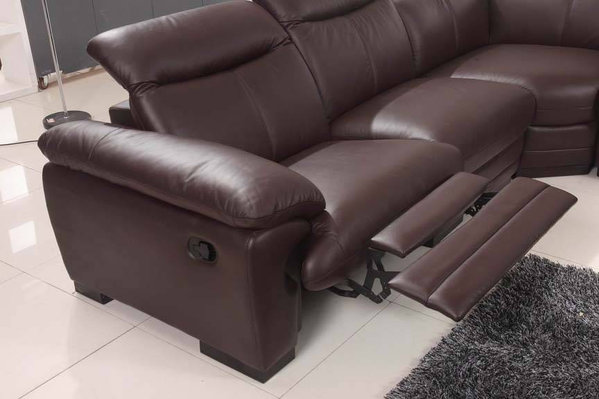 Large Brown Leather Contemporary Sectional Set with Recliner Chair - Click Image to Close