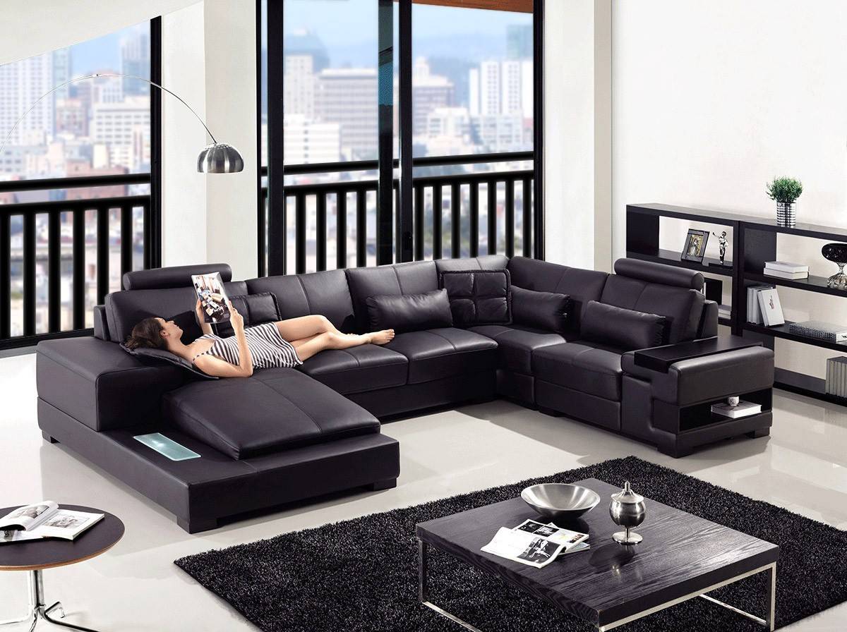 Elite Curved Sectional Sofa in Leather with Pillows Yonkers New York V ...