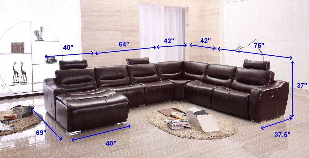 Extra Large Spacious Italian Leather Sectional Sofa in Brown - Click Image to Close