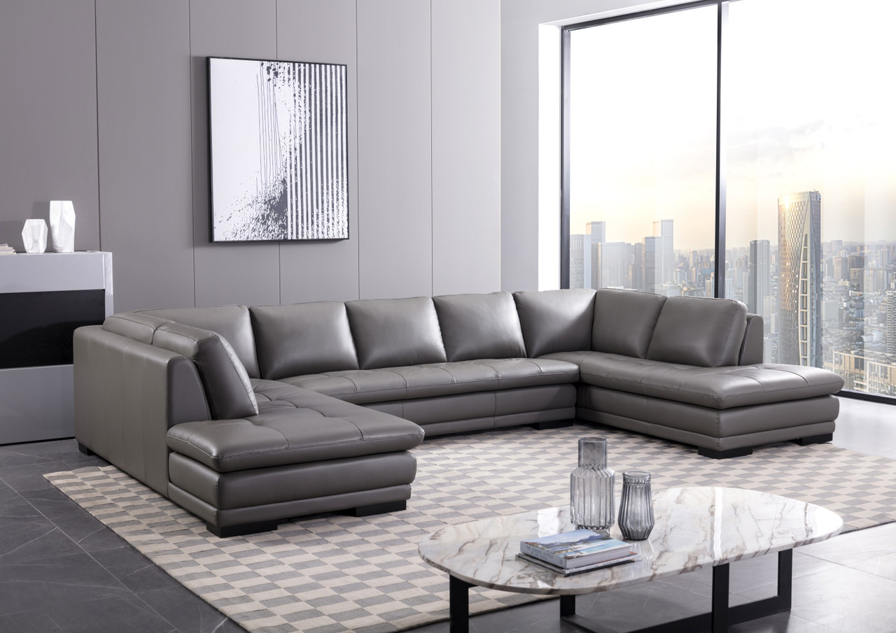 Graceful Curved Sectional Sofa in Leather - Click Image to Close