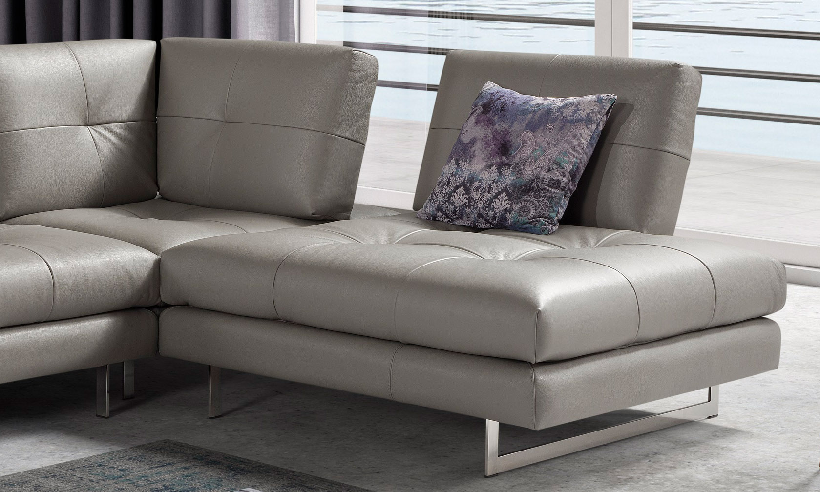 Advanced Adjustable Tufted Leather Sectional with Chaise - Click Image to Close