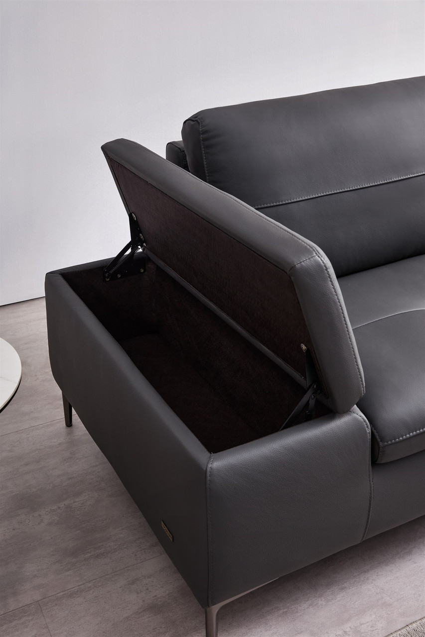 Elegant Italian Leather Sectional Sofa with Storage Bookshelf