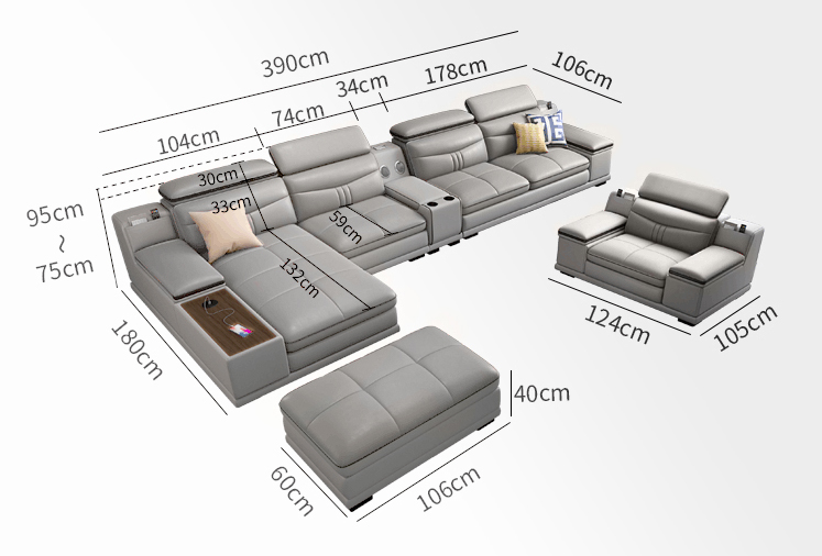 Unique Leather Two-Tone Grey and Chocolate Sectional Sofa - Click Image to Close