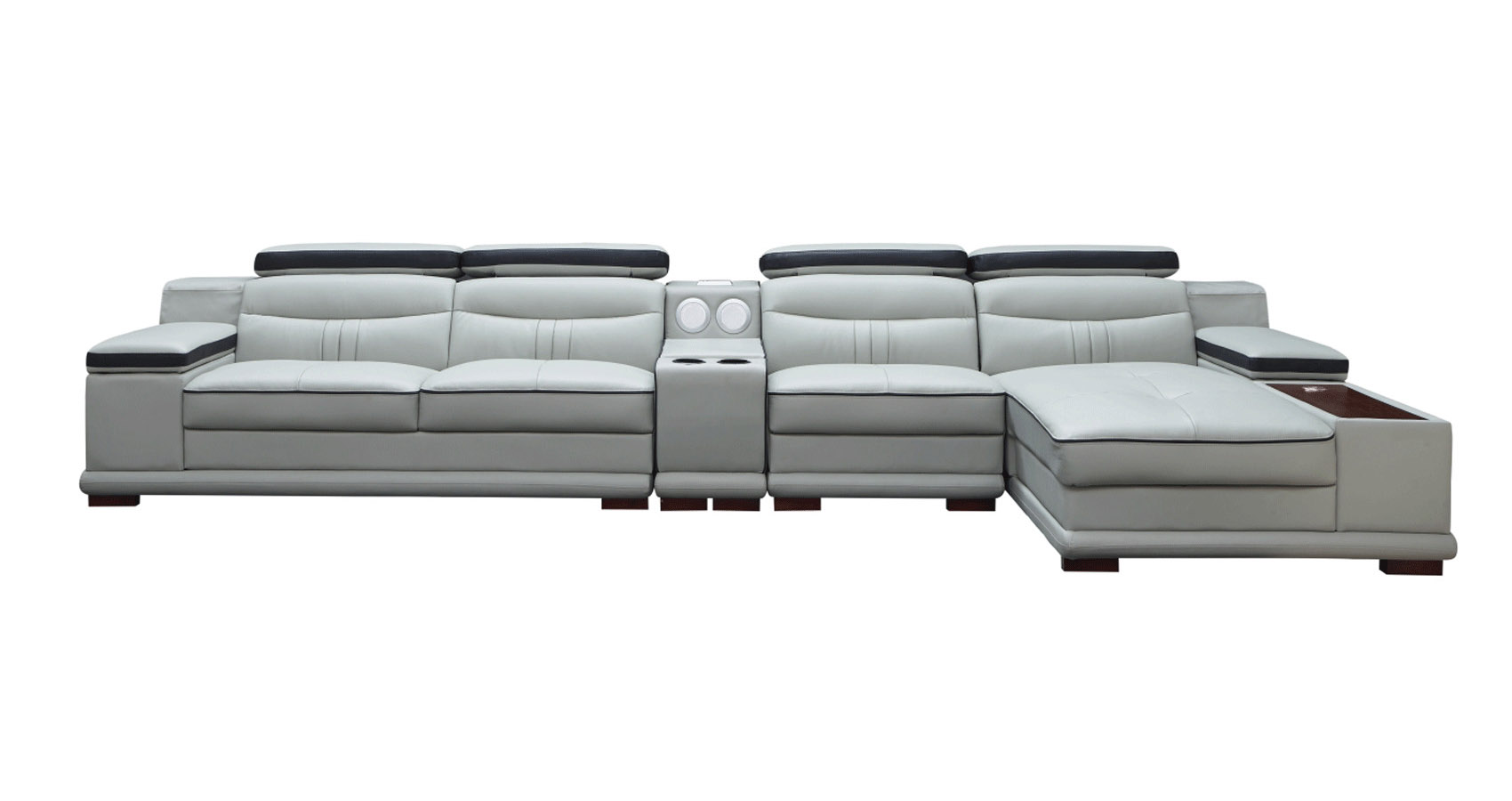 Unique Leather Two-Tone Grey and Chocolate Sectional Sofa - Click Image to Close