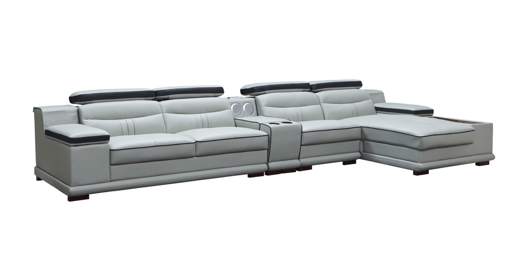 Unique Leather Two-Tone Grey and Chocolate Sectional Sofa